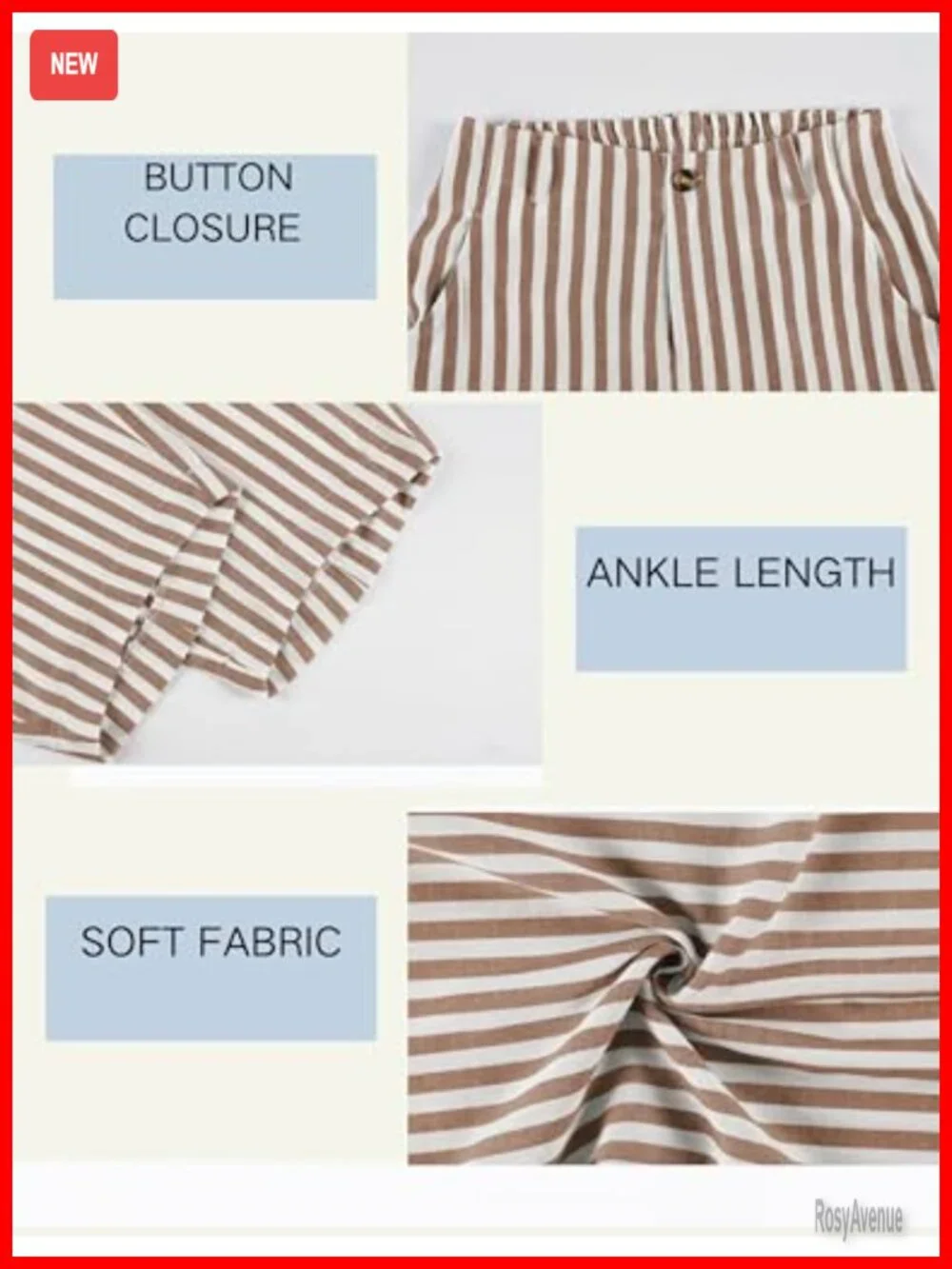 Striped Barrel Pants Wide Leg Palazzo Trousers High Rise Elastic Waist